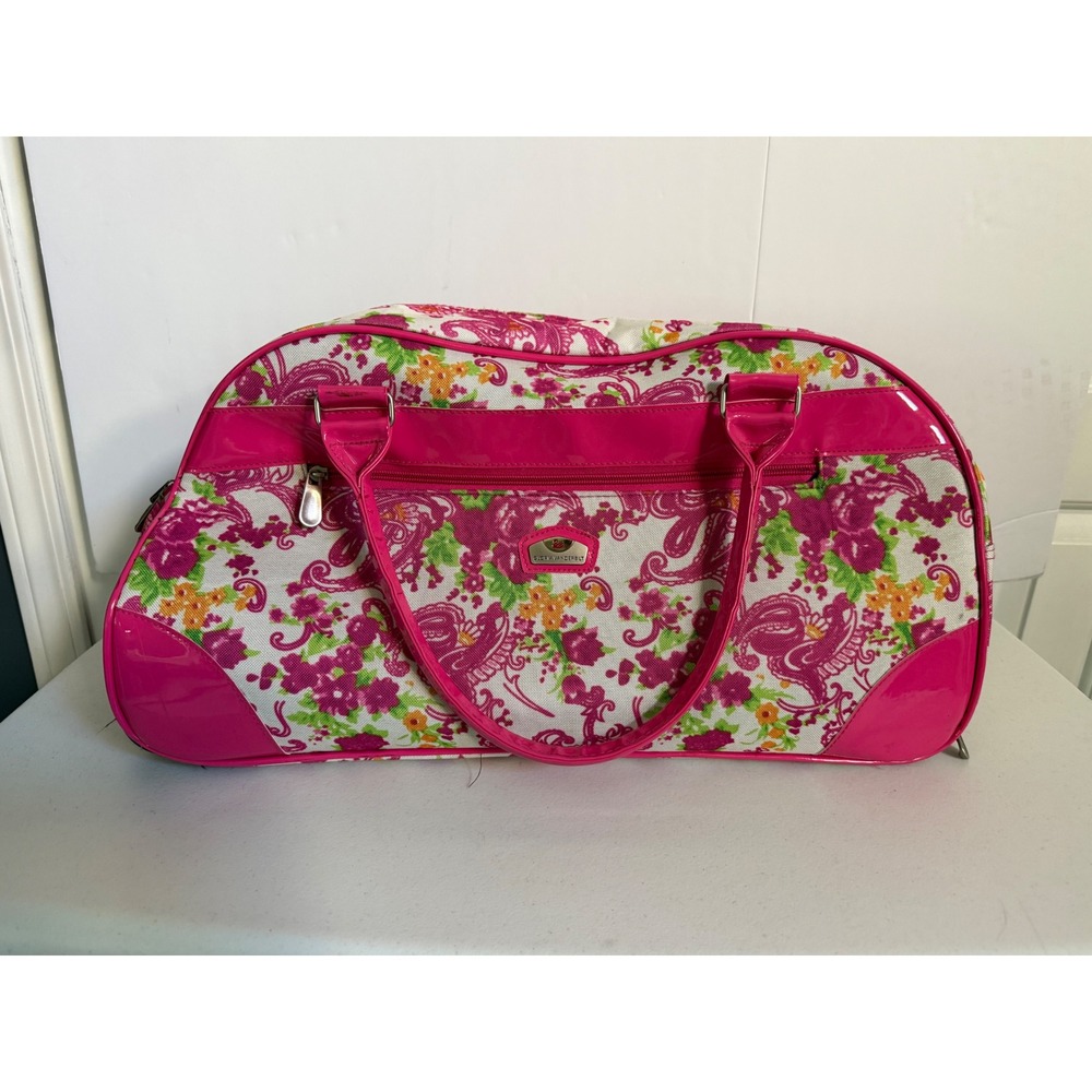 Vtg Gloria Vanderbilt Pink Paisley Floral Rolling Duffel Bag Travel Carry Y2K